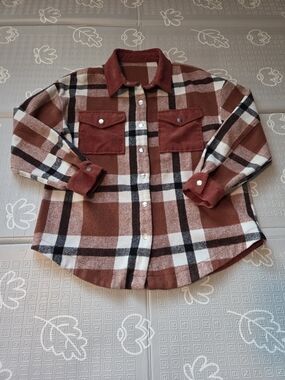 Womens Oversized Flannel Shirt Jacket Size Large with Corduroy Trimed Sleeves an